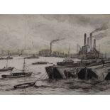 Percy Home, charcoal and wash, barges on the Thame