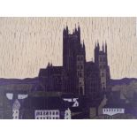 Robert Tavener, colour linocut, Canterbury, artist