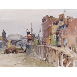 John Yardley (born 1933), watercolour, docklands scene