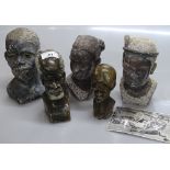 5 African tribal carved soapstone busts