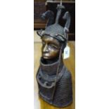 An African bronze tribal bust, height 14", and an