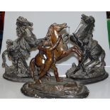 3 spelter Marley horse ornaments