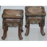 A pair of Chinese carved hardwood square jardinier