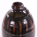 A Mike Dodd Studio pottery vase, tenmoku and ash g