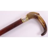 A Victorian carved horn-handled sword stick