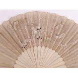 A 19th century Chinese bone fan, with silk embroid