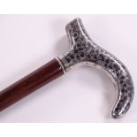 A Russian silver and niello-handled walking stick