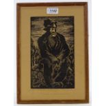 3 mid-20th century wood engravings, studies of Jew