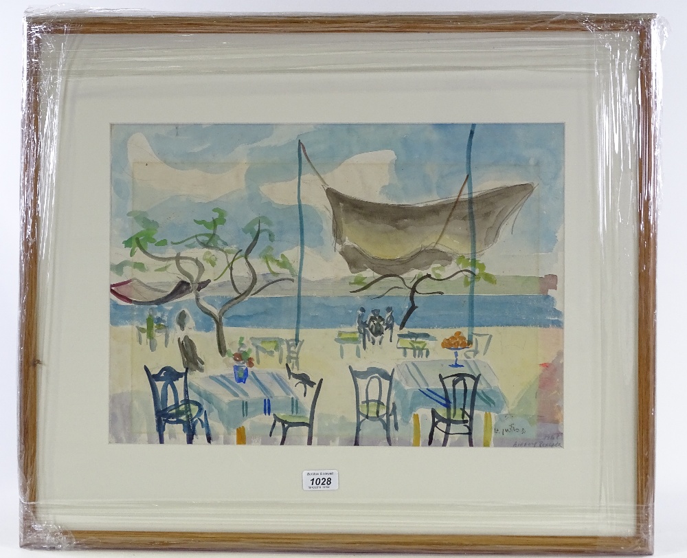 Audrey Bergner (born 1927), watercolour, cafe scene Tel Aviv, - Image 2 of 4