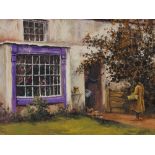 Peter Leath, oil on board, cottage garden, signed,