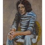 Follower of Bernard Dunstan, oil on paper, seated