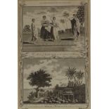 An 18th century engraving, scenes on Hawaii, 12" x