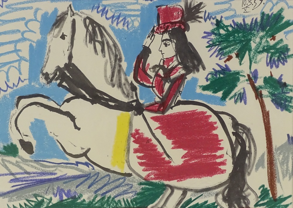 Pablo Picasso, colour lithograph, woman on horseba