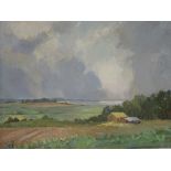 A 20th century oil on canvas, extensive farm lands