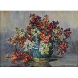 Marion Broom, watercolour, still life flowers in a