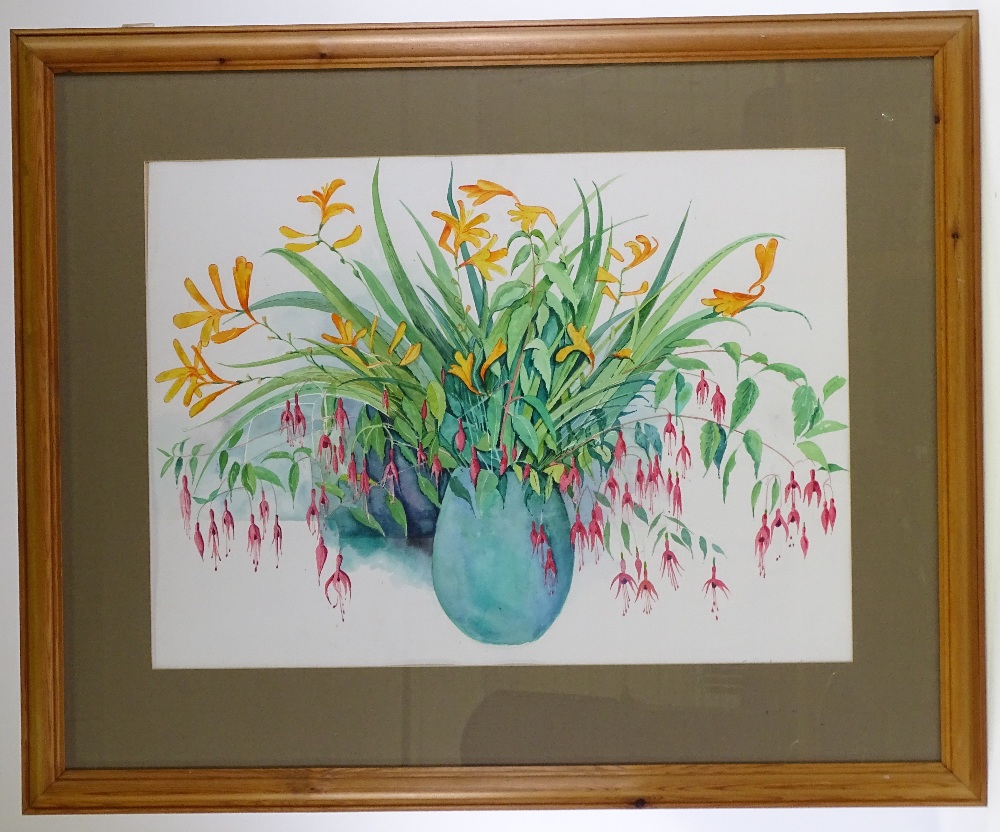 A watercolour, still life flowers in a vase, signe - Image 3 of 4