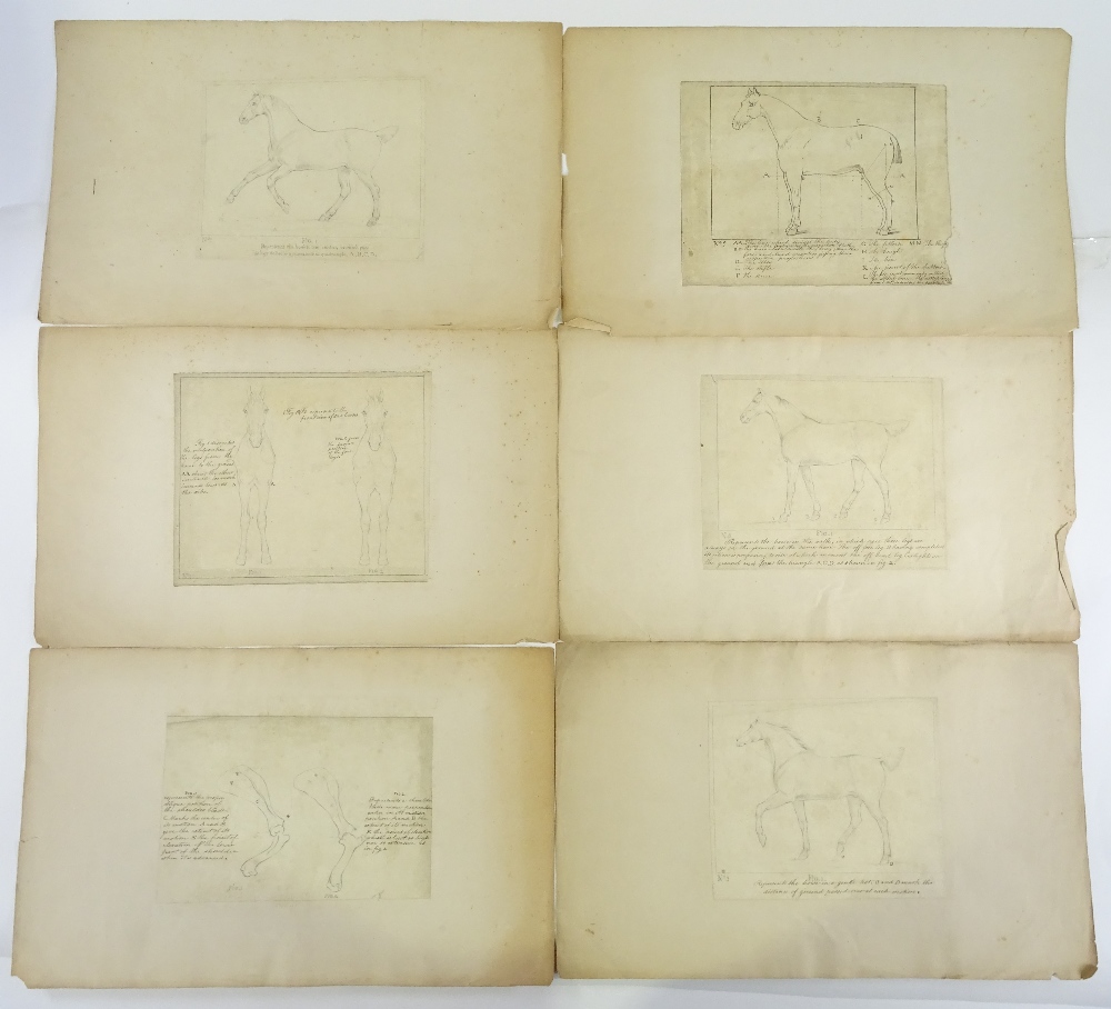 A group of 6 18th / 19th century drawings of horse - Image 2 of 3