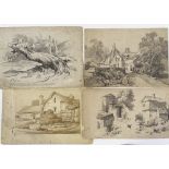 4 19th century pencil drawings and watercolours, i