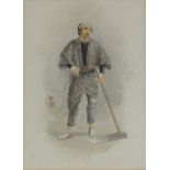 Chinese School, watercolour on paper, man holding