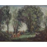 Jean Rene, oil on board, an arcadian landscape, si