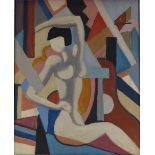 An oil on canvas, Cubist style nude composition, u