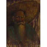 Chinese School, oil on board, portrait of a fisher