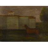 An 18th century oil on canvas, cat watching a dog,