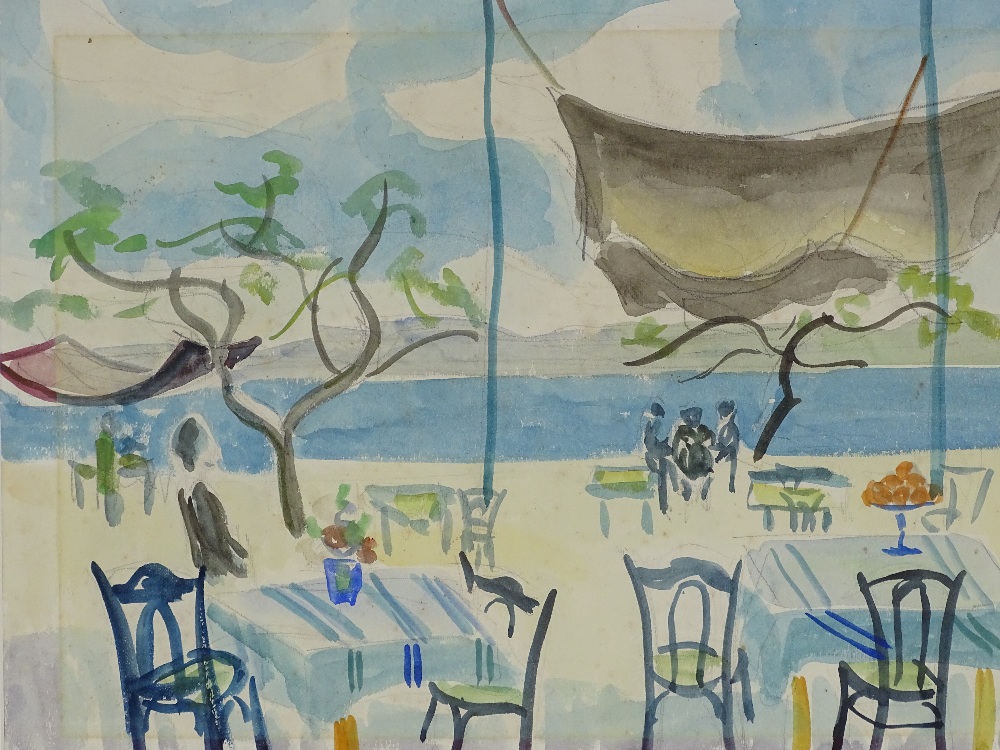 Audrey Bergner (born 1927), watercolour, cafe scene Tel Aviv,
