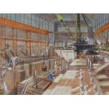 Henry Neave, watercolour, construction workers in