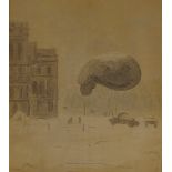 A watercolour, the barrage balloon, unsigned, 18"