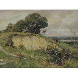 Harold Waite, watercolour, view over Alciston, sig