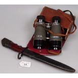 A pair of 4 x 40 binoculars in case, and a bayonet