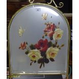 A brass-framed mirrored-glass fire screen, with pa