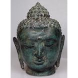 A bronze Buddha's head, 10.5"