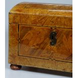 A walnut and marquetry inlaid dome-top box, with d