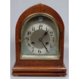 An oak-cased lancet 2-train mantel clock, height 1