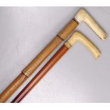 2 19th century carved ivory-handled walking canes