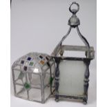 A stained glass lead-light lamp shade, 7", and a m