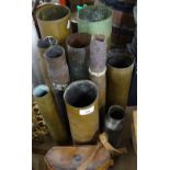 A quantity of brass shell cases, and a pair of bin