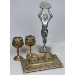 An Art Deco Limousin figure on plinth, a pair of c