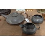 A three piece Liberty Tudric pewter tea..