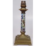 A French bronze and champleve enamel table lamp, c