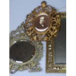 2 brass-framed mirrors, and a portrait print in gi