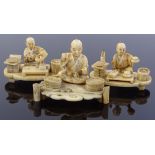 3 small Japanese Meiji period carved ivory tableau