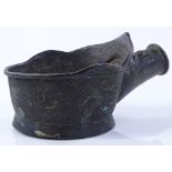 A Chinese patinated bronze pan for ironing silk, o