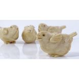 4 small Japanese Meiji period carved ivory birds,