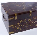 A brass-bound hardwood actor's dressing case, with