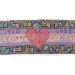 An Art Deco hand embroidered rag work mat, inscrib