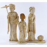 3 Japanese Meiji period ivory standing figures, la