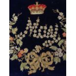 A gold braid embroidered velvet panel with coronet